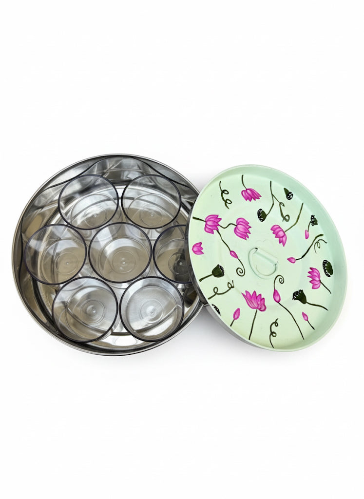 Handpainted Lotus Spice Box
