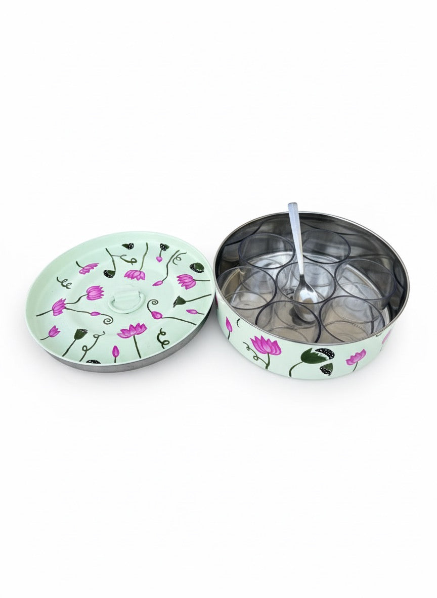 Handpainted Lotus Spice Box